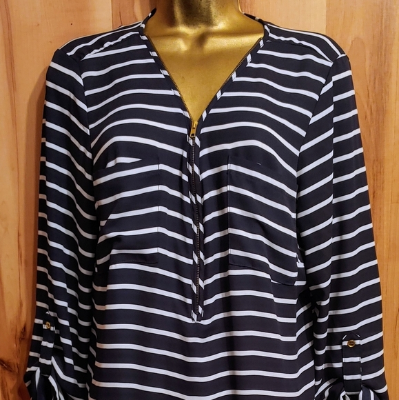 Zac & Rachel Womens L Blouse/Dress/Tunic Top Navy Blue White Stripes - Picture 1 of 9